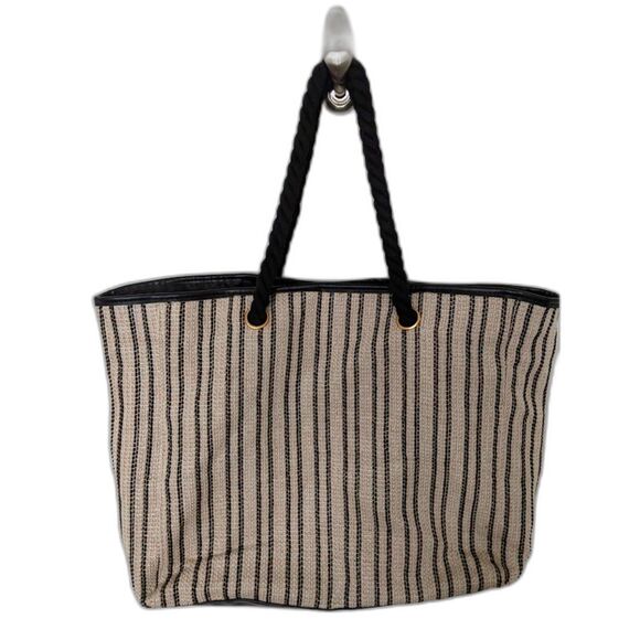 LANCÔME Paris Striped Textured Beach Tote Travel Weekender Bag Tan Black - Picture 1 of 6